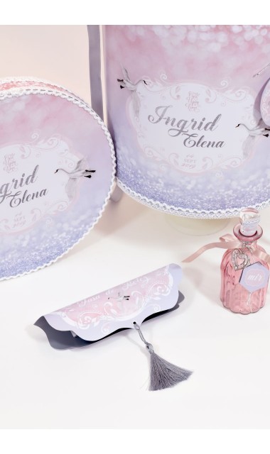 Trusou de botez pentru fetite, roz cu silver, lebada argintie  Silver Swan  4